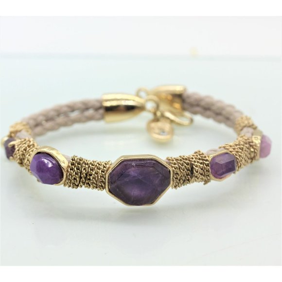 Charming Charlie bracelet adjustable, gold, amethyst purple faux gemstone - Picture 2 of 8